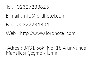 Lord Hotel iletiim bilgileri